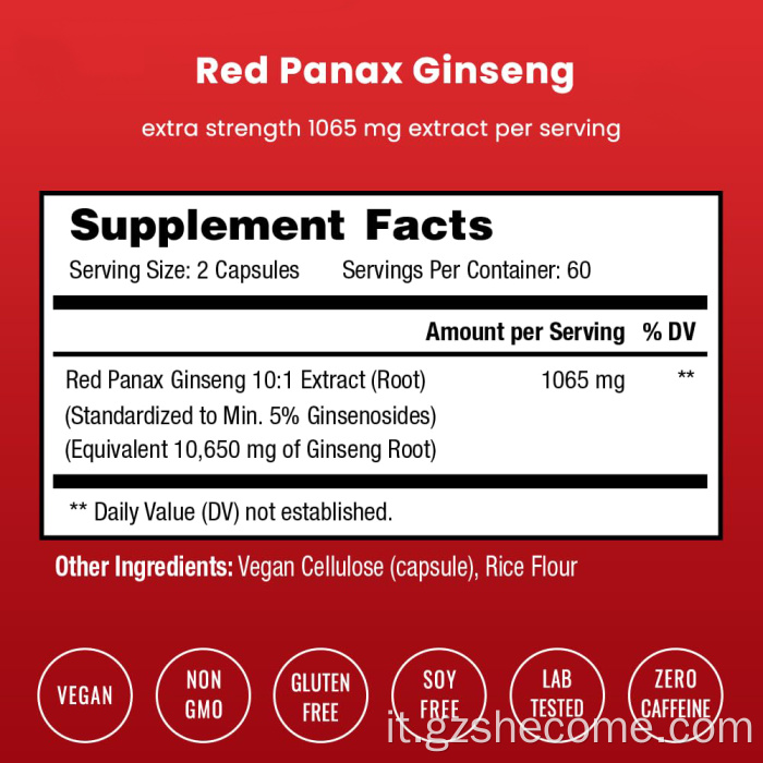 Supporto immunitario vitale dell'estratto di ginseng rosso Panax premium